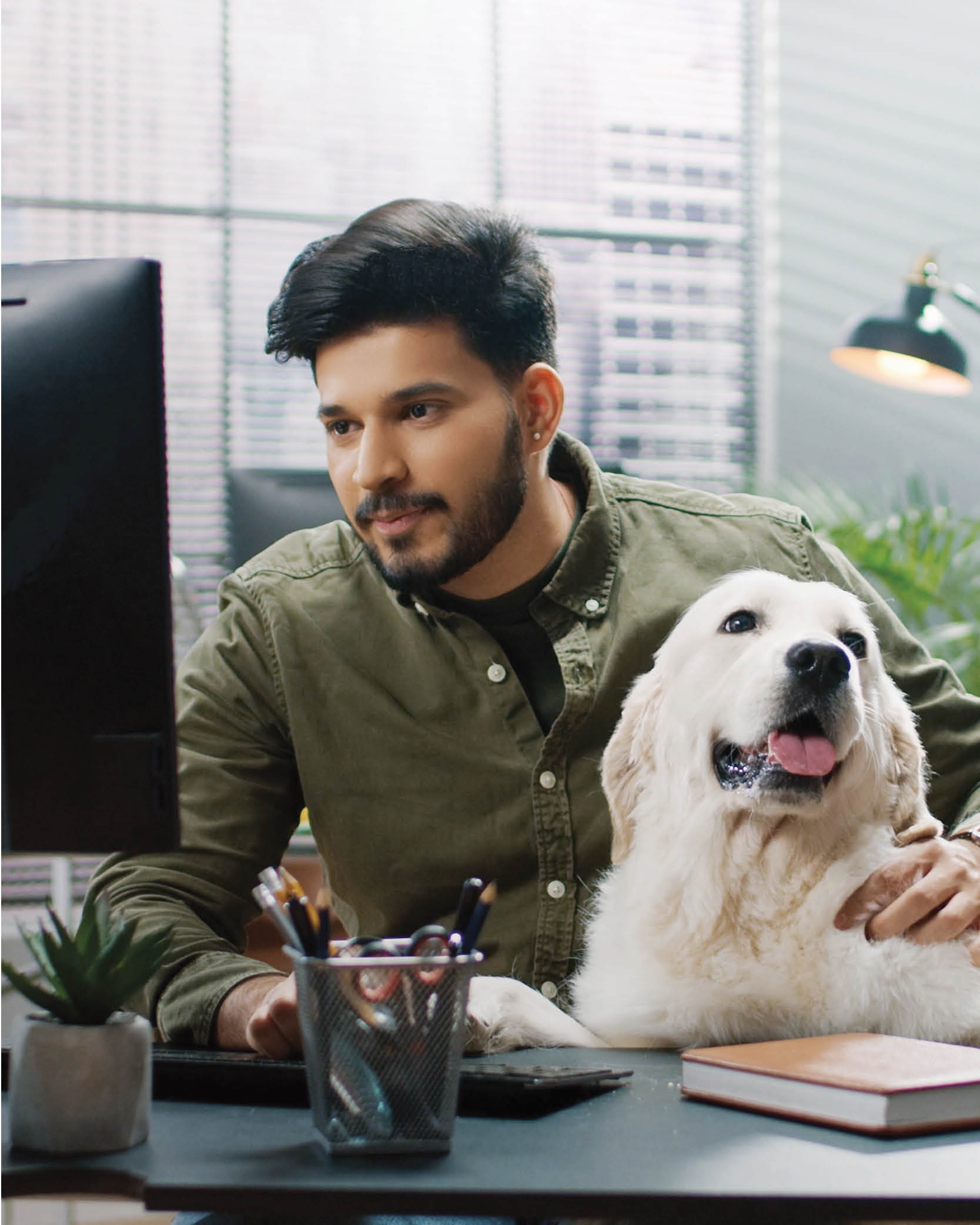 Man Working with Cute Dog